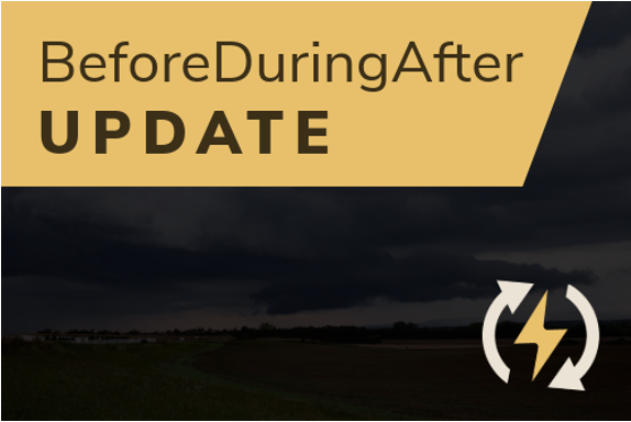 eforeDuringAfter logo with a update under the name on a yellow and black background