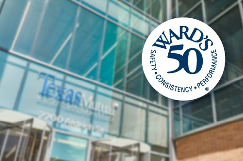 Texas Mutual building with Ward's 50 logo